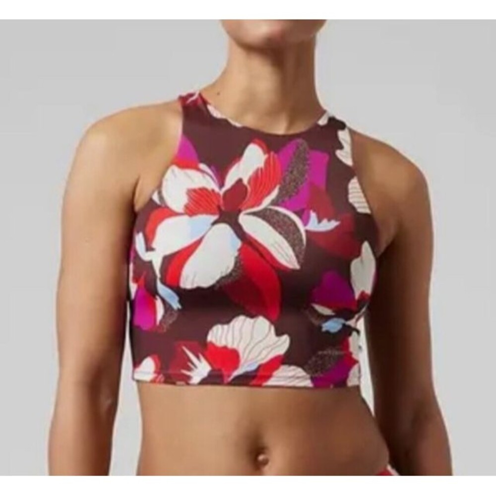 Athleta Conscious Crop Bikini Top d-did Hero Bloom Decadent Chocolate Size XXS